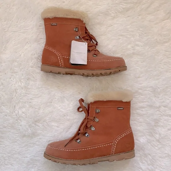 Lamo Taylor Burnt Orange Suede Faux Fur Lace Up Winter Boots Sz 9 - Picture 2 of 10